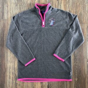 Disney Pooh Pullover Fleece Jacket Womens Small Eeyore Gray & Pink 1/4 Zip 90s